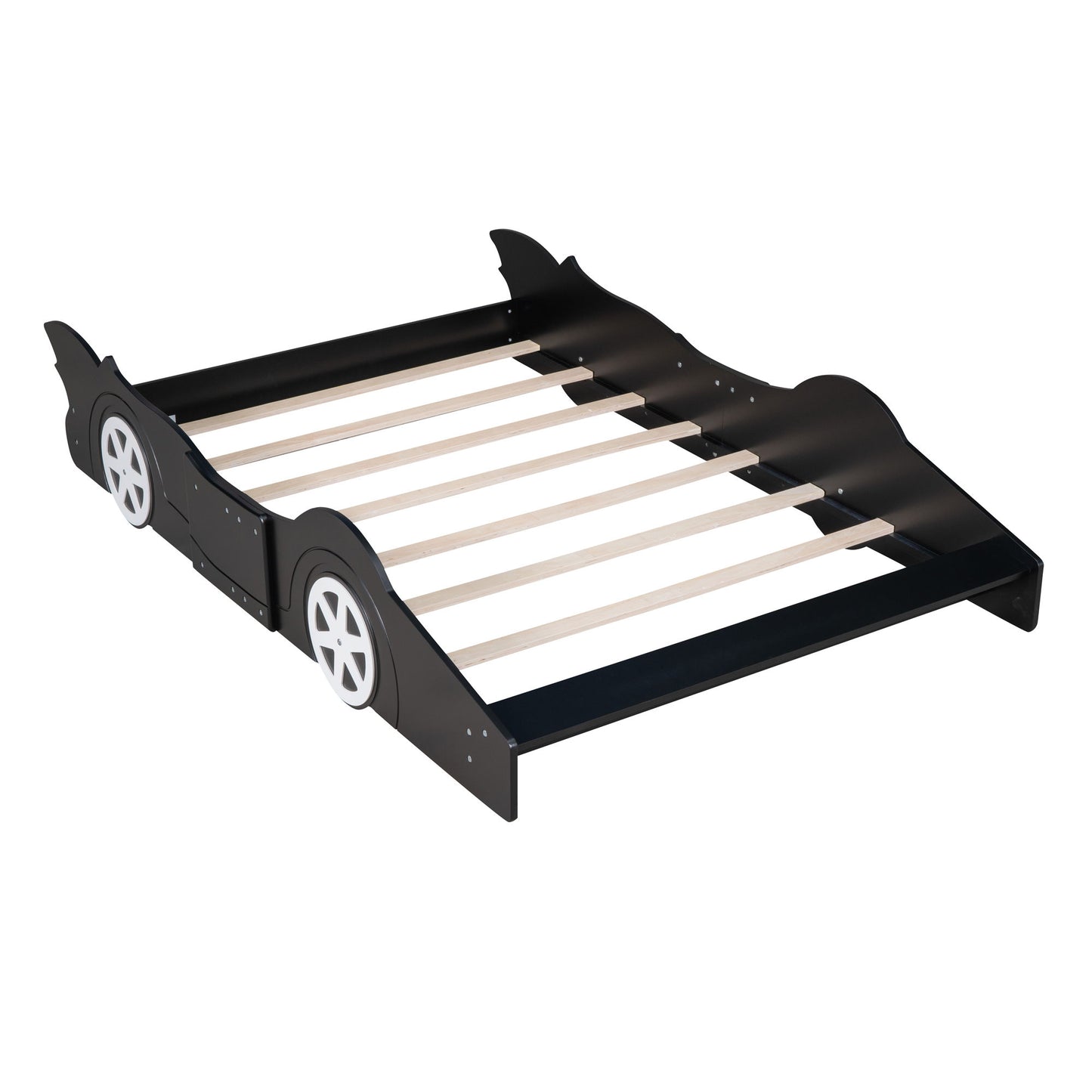 Full Size Race Car Shaped Platform Bed & Wheels - Black