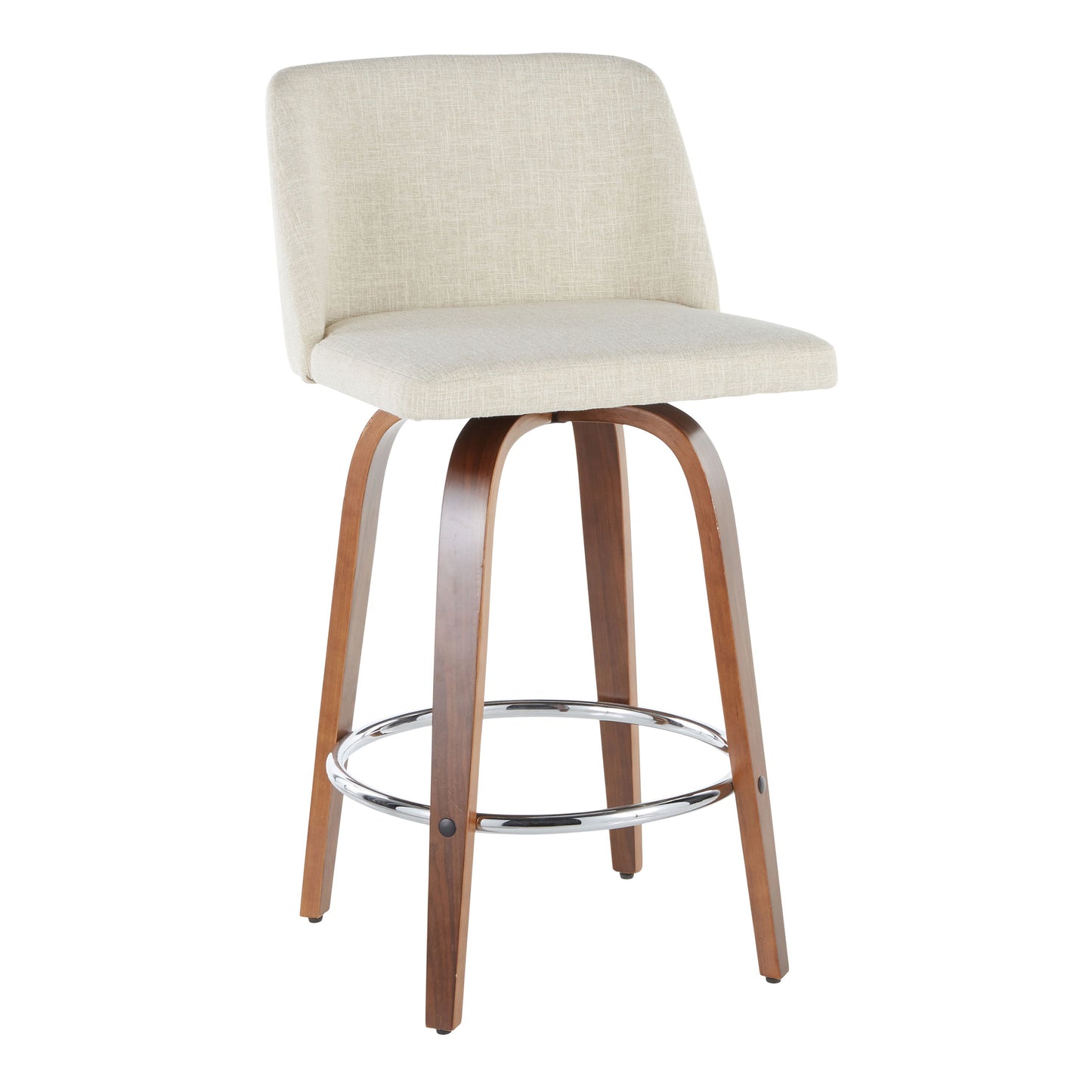 Toriano - Mid-Century Modern Counter Stool (Set of 2) - Walnut / Cream