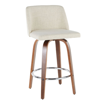 Toriano - Mid-Century Modern Counter Stool (Set of 2) - Walnut / Cream