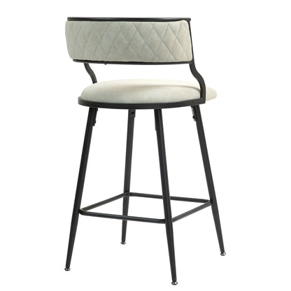 Counter Height Bar Stools Cover Kitchen Island Counter Bar Stool With Black Powder Coating Base And Footrest (Set of 2) - Beige