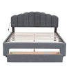 Queen Size Upholstered Platform Bed With Drawer - Gray