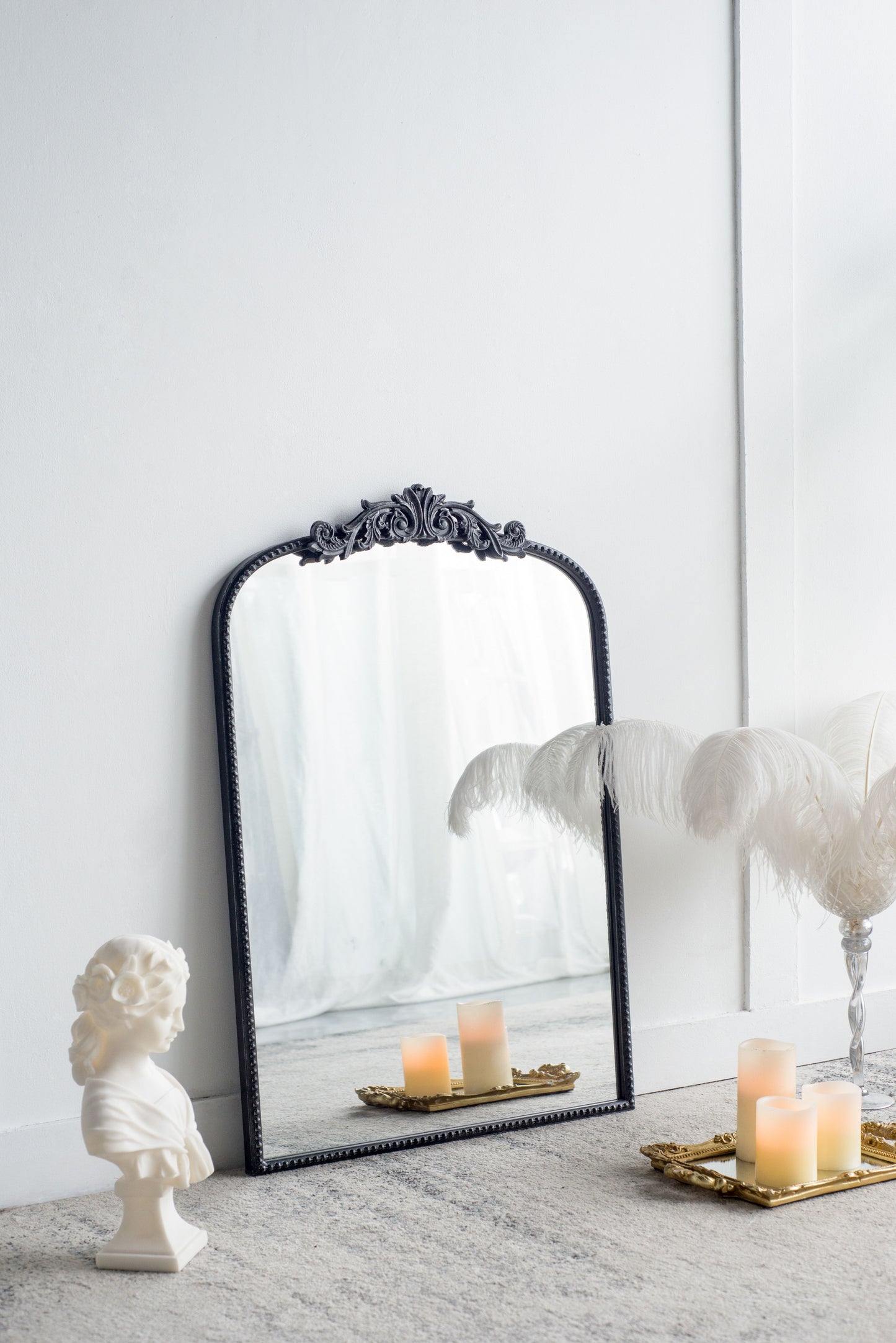 Classic Design Mirror With And Baroque Inspired Frame For Bathroom, Entryway Console Lean Against Wall - Black