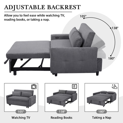 Pull Out Sofa Bed Convertible Couch 2 Seat Loveseat Sofa Modern Sleeper Sofa With 2 Throw Pillows And USB Ports For Living Room - Dark Gray
