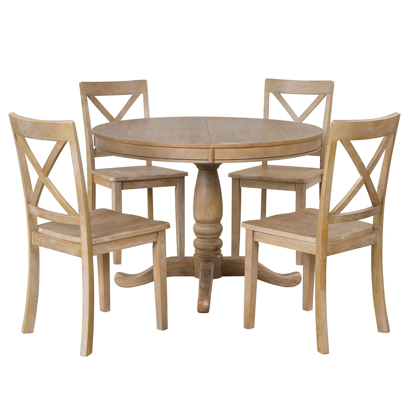 Modern Dining Table Set For 4, Round Table And 4 Kitchen Room Chairs, 5 Piece Kitchen Table Set For Dining Room, Dinette, Breakfast Nook - Natural Wood Wash