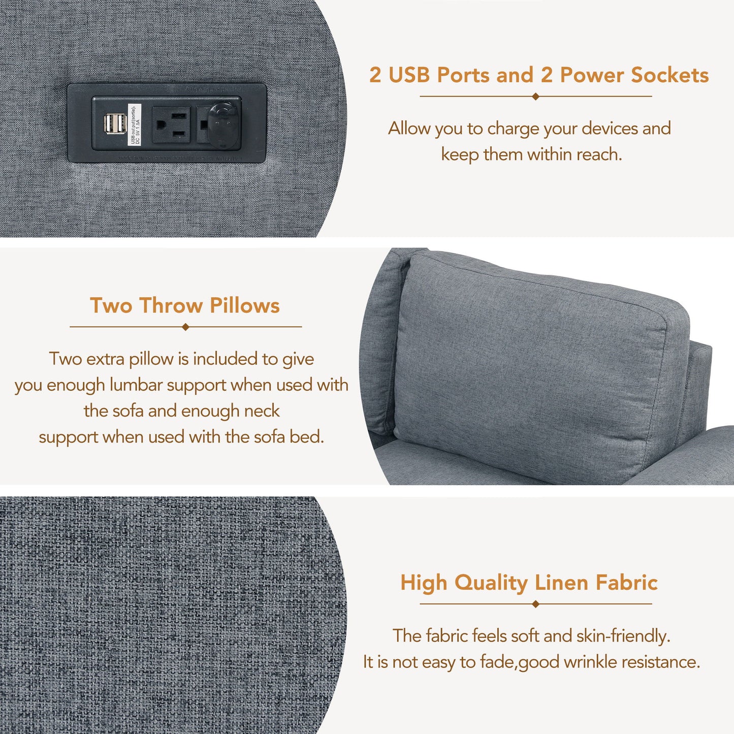 Sleeper Sectional Sofa, L-Shape Corner Couch Sofa - Bed With Storage Ottoman & Hidden Arm Storage & USB Charge For Living Room Apartment - Dark Gray