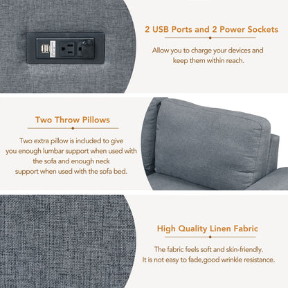 Sleeper Sectional Sofa, L-Shape Corner Couch Sofa - Bed With Storage Ottoman & Hidden Arm Storage & USB Charge For Living Room Apartment - Dark Gray