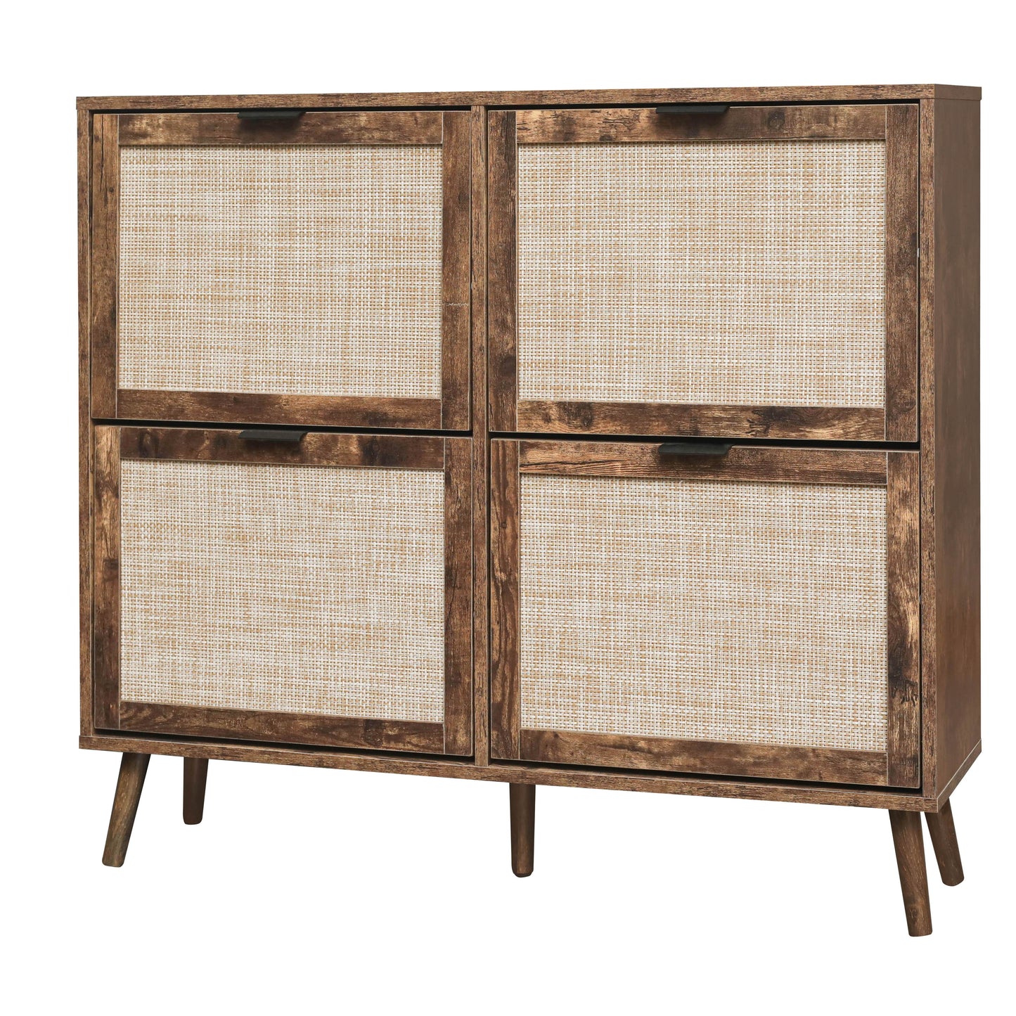 4 Door Shoe Rack, Freestanding Modern Shoe Storage Cabinet, For Entryway - Burly Wood