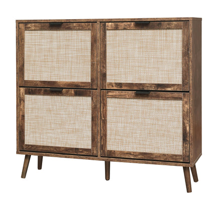 4 Door Shoe Rack, Freestanding Modern Shoe Storage Cabinet, For Entryway - Burly Wood