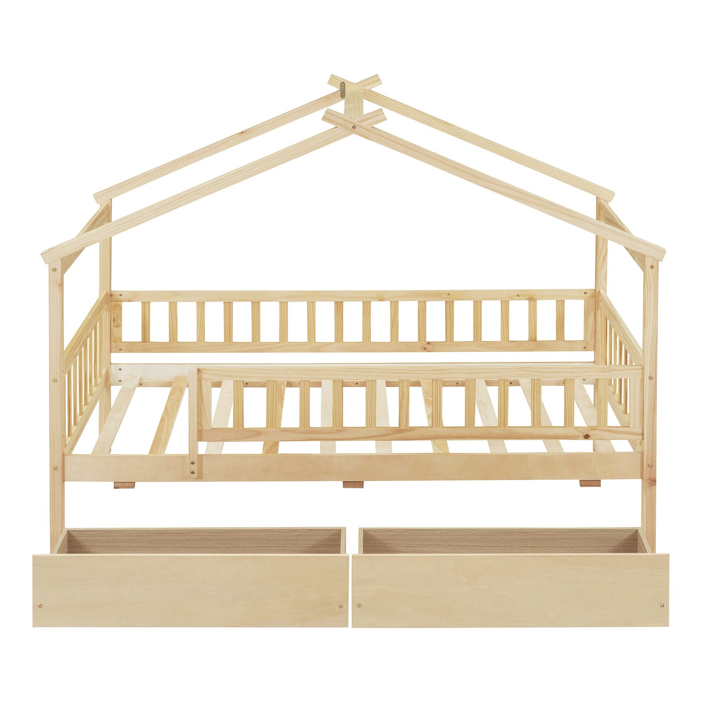 Twin Size House Bed With 2 Drawers - Natural