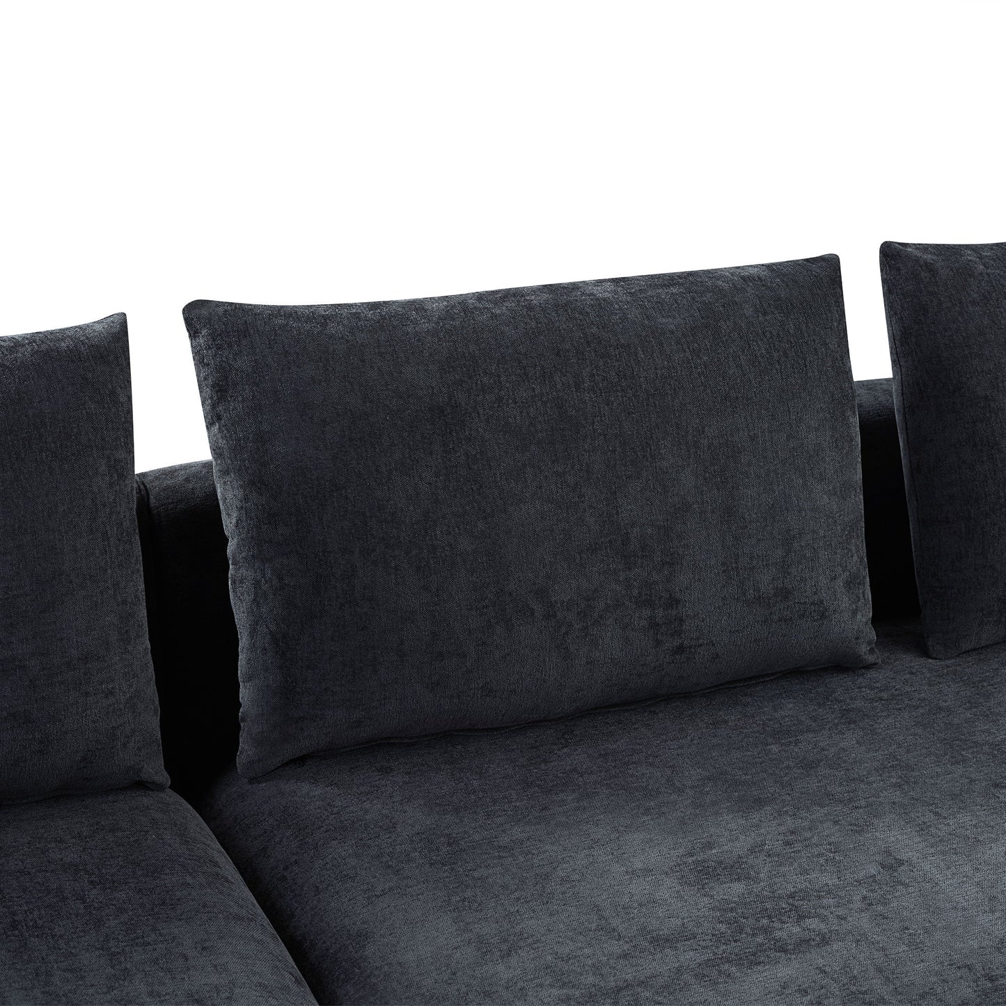 Modern L Shaped Sectional Sofa With Chenille Upholstery And Wooden Storage - Black