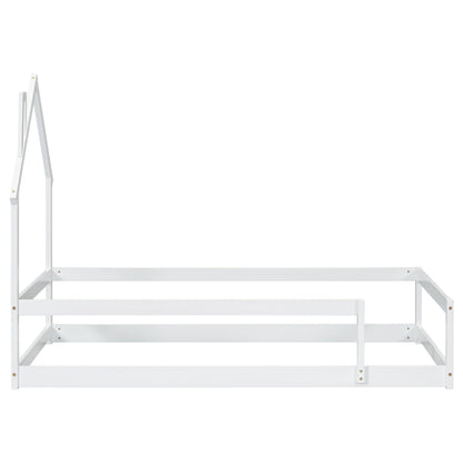 Twin Size Wood Bed With House-Shaped Headboard Floor Bed With Fences - White