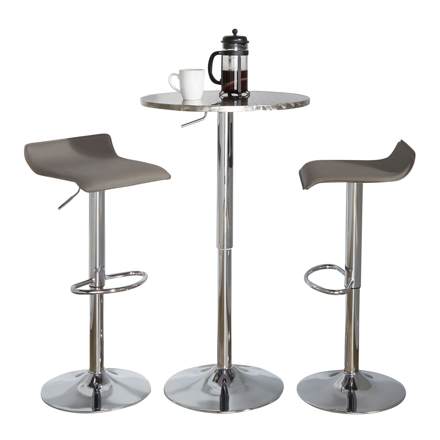 Ale - 3 Piece Bar Set -Bistro Round Contemporary Adjustable Oval Footrest Silver / Chrome / Gray