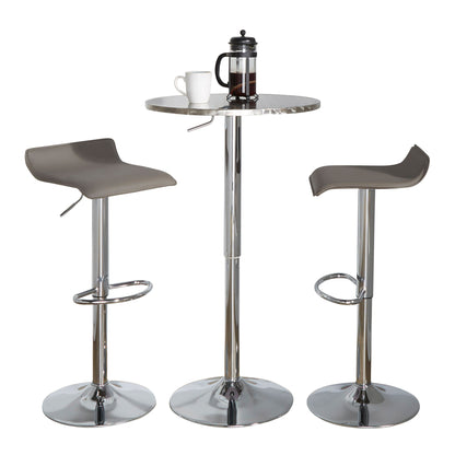Ale - 3 Piece Bar Set -Bistro Round Contemporary Adjustable Oval Footrest Silver / Chrome / Gray