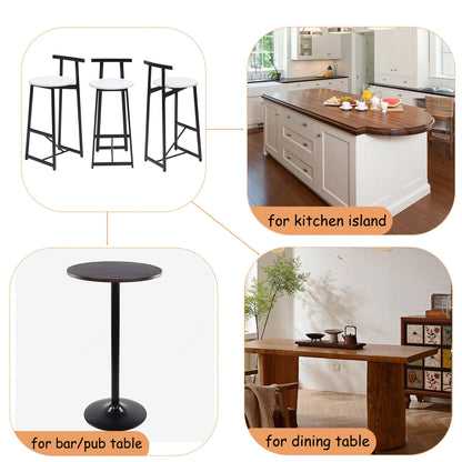 Modern Bar Stools With Backrest For Kitchen Island Or Pub Room, Metal Frame (Set of 3) - Black / White