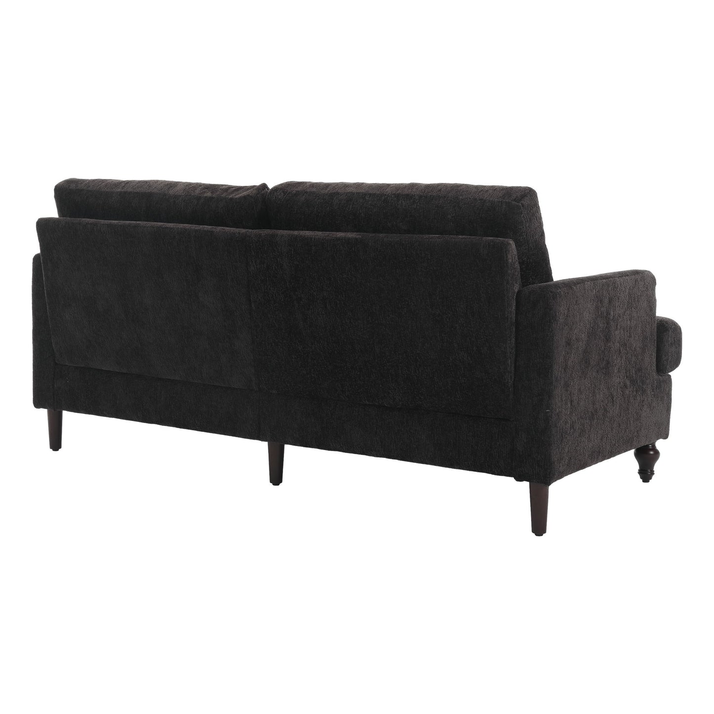 Mid Century Modern Chenille Fabric Loveseat Sofa With Brown Wood Feet, 2 Seat Upholstered Couch For Living Room Or Bedroom - Black