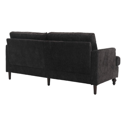 Mid Century Modern Chenille Fabric Loveseat Sofa With Brown Wood Feet, 2 Seat Upholstered Couch For Living Room Or Bedroom - Black