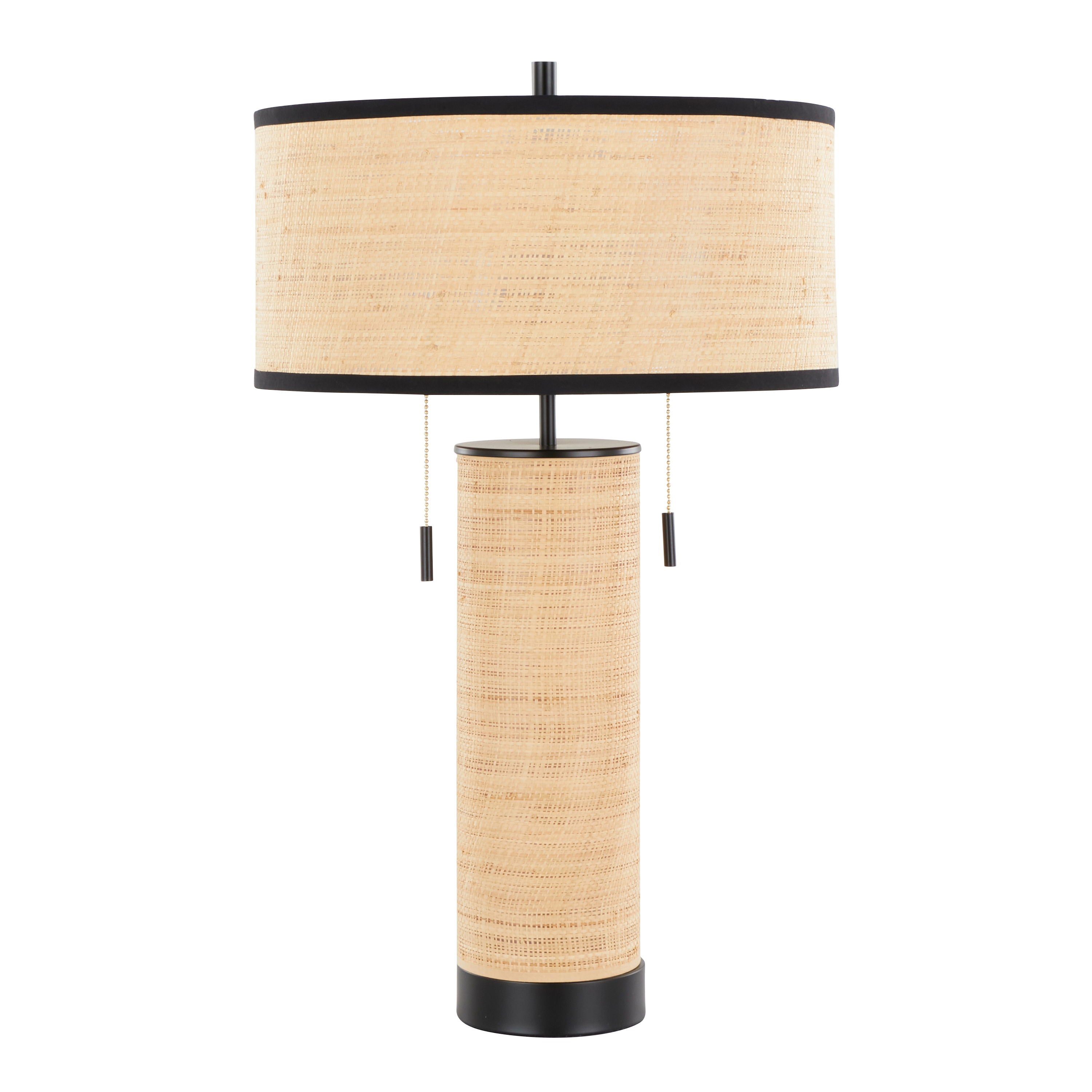 Cylinder - Rattan Contemporary Rattan Table Lamp - Black / Natural
