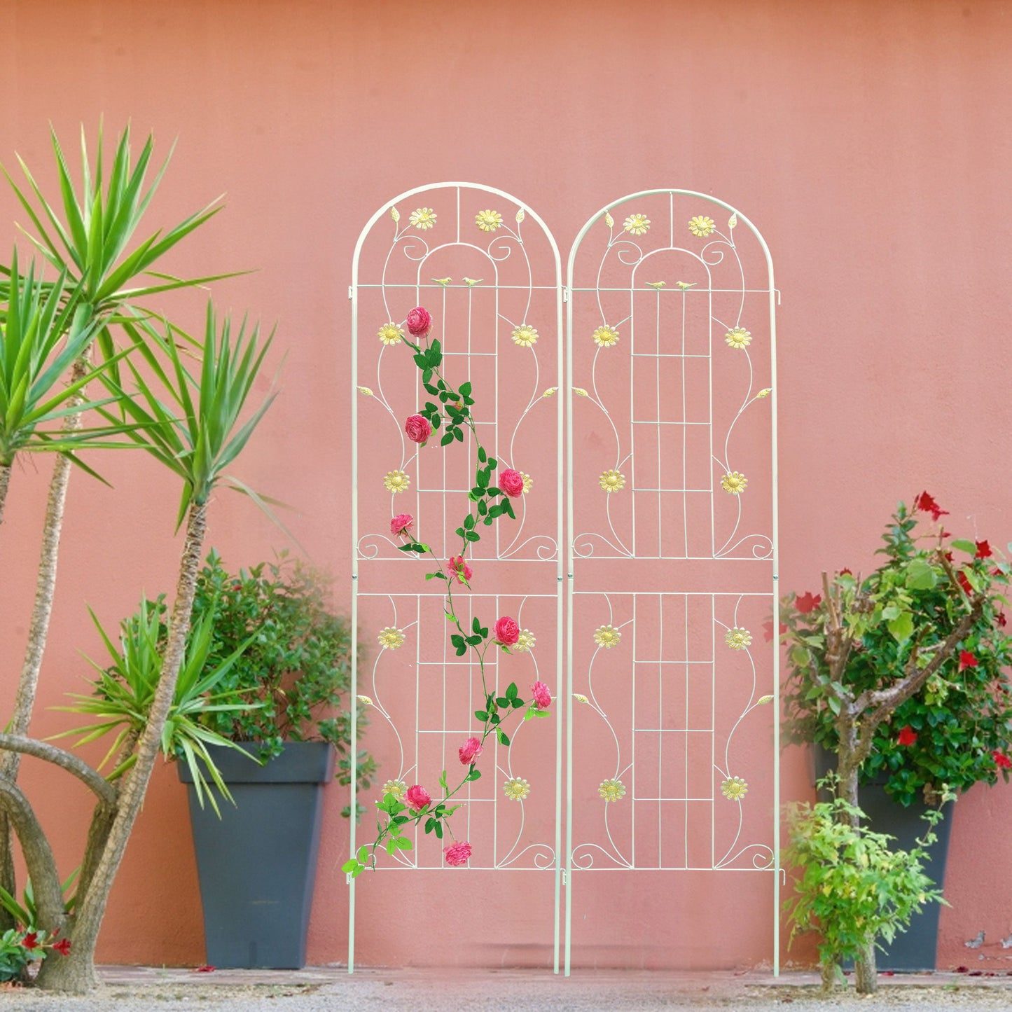 4 Pack Metal Garden Trellis Rustproof Trellis For Climbing Plant Outdoor Flower Support - Cream White