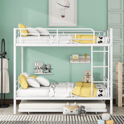 Full Over Full Metal Bunk Bed With Trundle - White