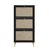 Modern Rattan 3 Door Shoe Rack Cabinet For Entryway Freestanding Black Storage Unit In Particle Board - Black