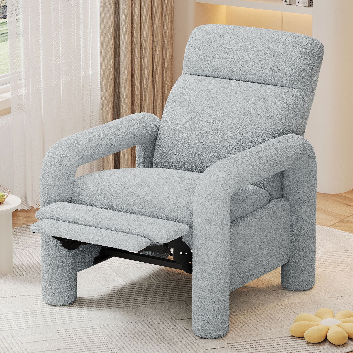Push Back Recliner Armchair Upholstered Single Sofa With Adjustable Backrest For Living Room - Light Gray