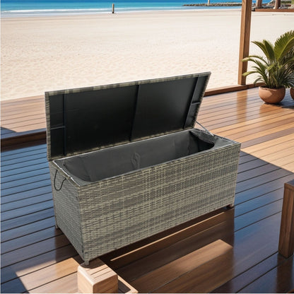 Outdoor Storage Box, 113 Gallon Wicker Patio Deck Boxes With Lid, Outdoor Cushion Storage For Kids Toys, Pillows, Towel, Wicker - Gray