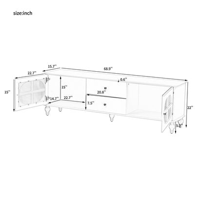 Modern TV Stand For TVs Up To 75", Entertainment Center Media Console With Fluted Glass Doors, 5 Solid Wood Legs For Living Room - Antique White