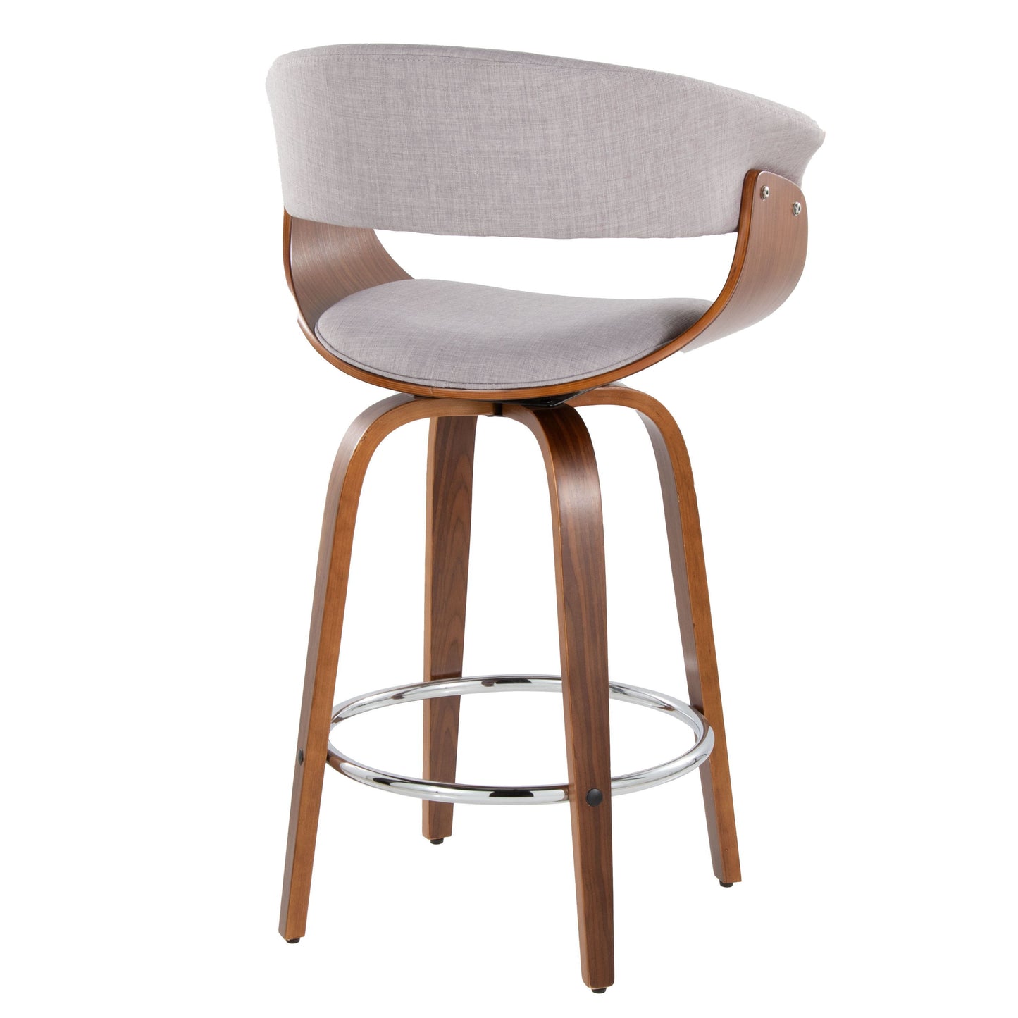 Vintage Mod - Mid-Century Modern Fixed Height Counter Stool With Swivel With Round Footrest (Set of 2) - Walnut / Stone