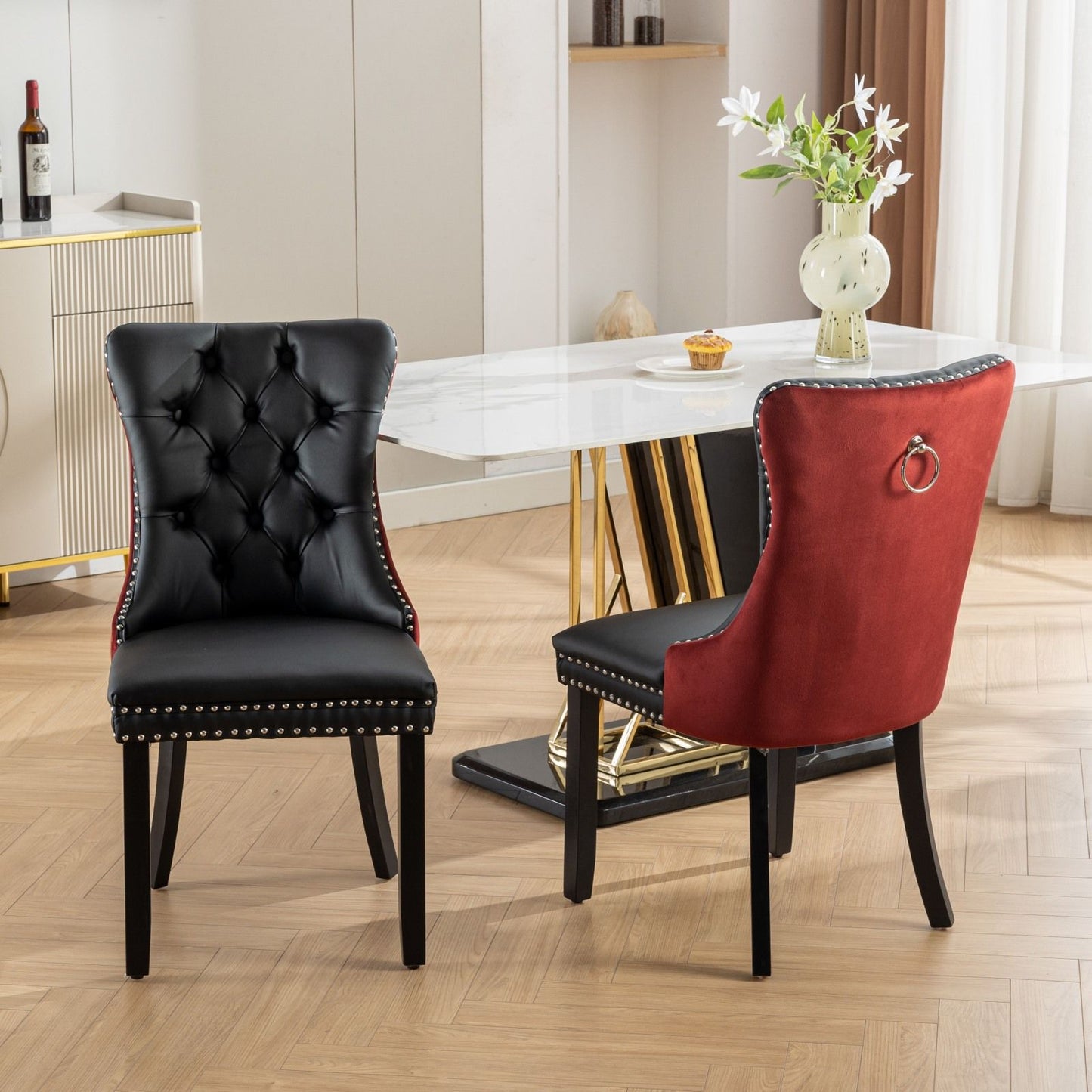 Nikki - Modern, High-End Tufted Solid Wood Contemporary And Velvet Upholstered Dining Chair With Wood Legs Nailhead Trim (Set of 2) - Black / Winered / Burgundy