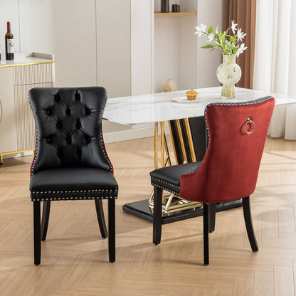 Nikki - Modern, High-End Tufted Solid Wood Contemporary And Velvet Upholstered Dining Chair With Wood Legs Nailhead Trim (Set of 2) - Black / Winered / Burgundy
