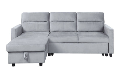 Ivy - Velvet Reversible Sleeper Sectional Sofa With Storage Chaise And Side Pocket - Light Gray