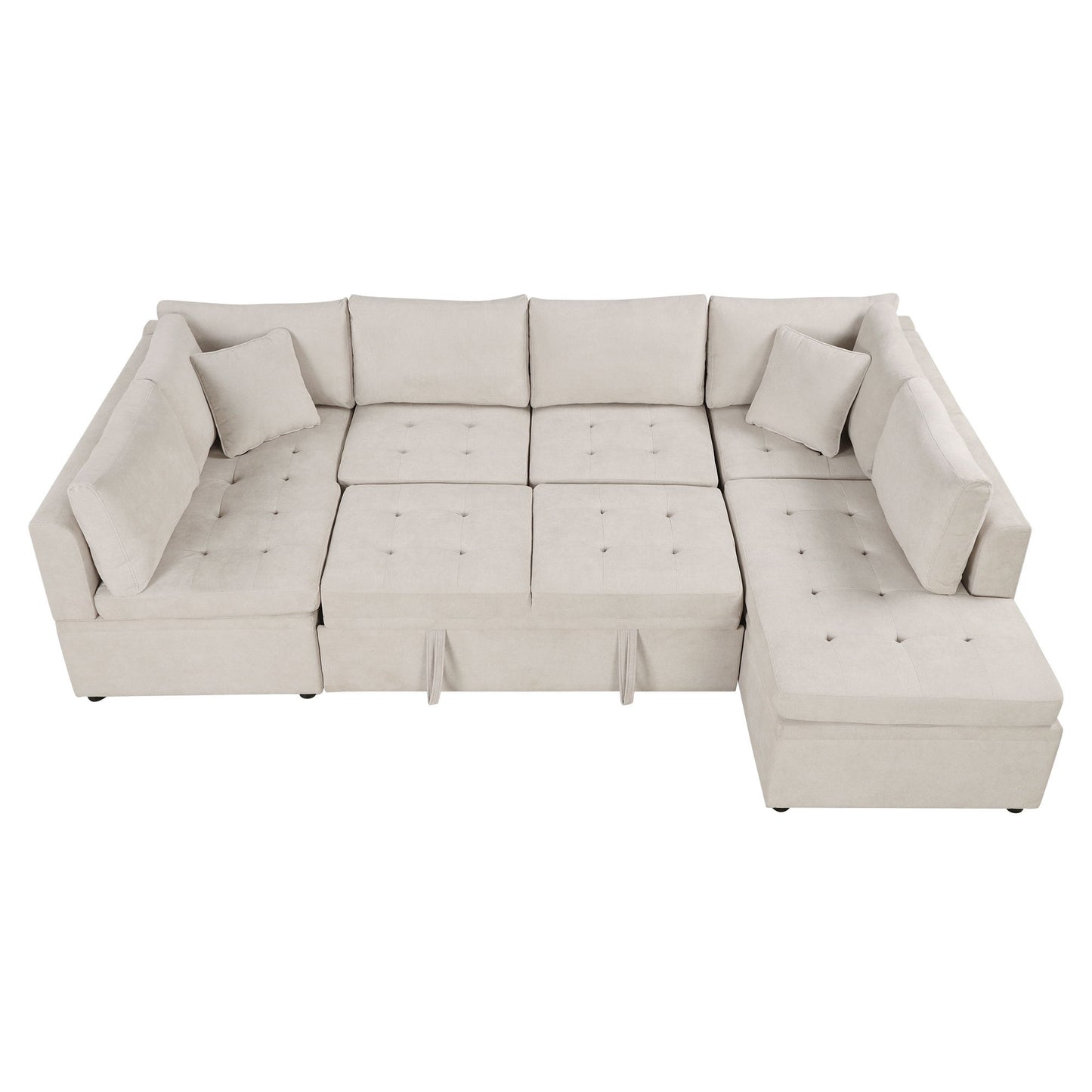 Oversized Sectional Sofa U-Shaped Sofa Couch Pull-Out Sofa Bed With Two Throw Pillows For Living Room - Beige