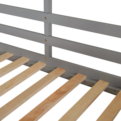 Twin Over Twin Bunk Bed With Roof, Window, Guardrail, Ladder - White