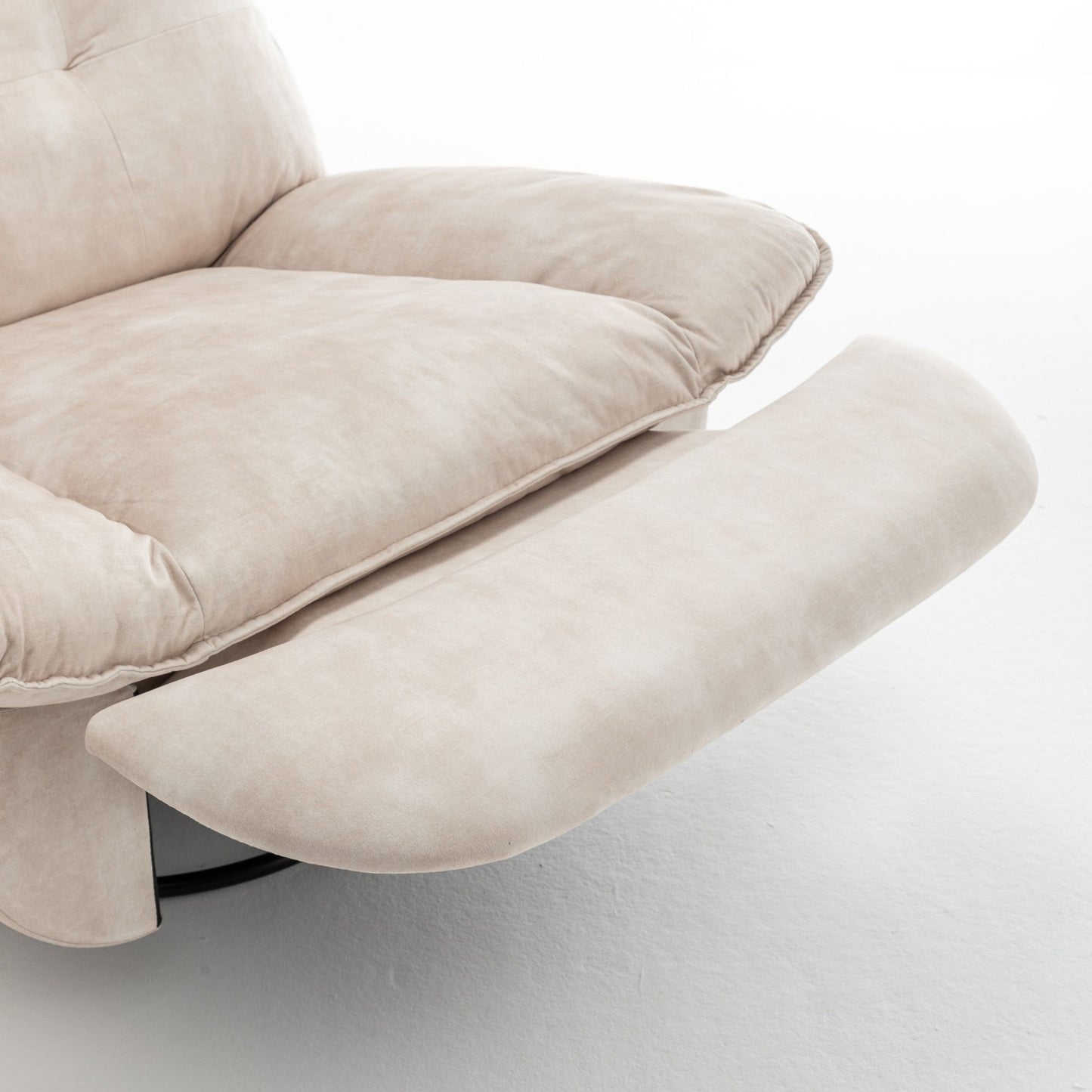 Modern Swivel Gliding Recliner Chair With Rocking Function And Phone Holder - Large Comfortable Reading Chair In Gold Stamped Velvet - Ivory