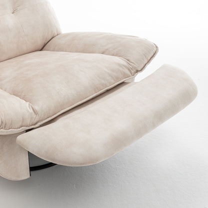 Modern Swivel Gliding Recliner Chair With Rocking Function And Phone Holder - Large Comfortable Reading Chair In Gold Stamped Velvet - Ivory