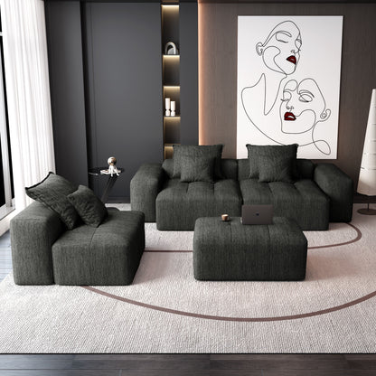 Modern Oversized Modular Sectional Sofa, Sparkling Fabric Soft Cushion Sofa With 6 Pillows, 6 Pieces Diy Combination Tufted Sofa, No Assembly Required - Black