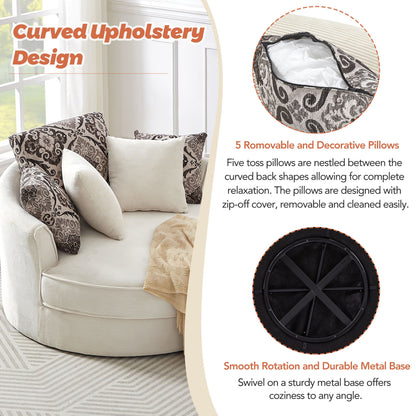 Swivel Accent Barrel Chair With 5 Movable Pillow 360 Degree Swivel Round Sofa Chair For Living Room, Bedroom, Hotel - Beige