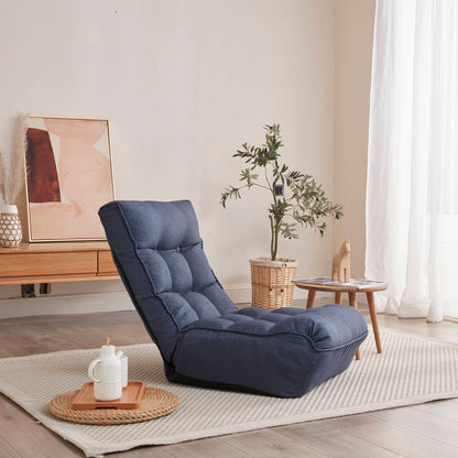 Single Sofa Reclining Japanese Chair Lazy Sofa Tatami Balcony Adjustable Chair - Navy