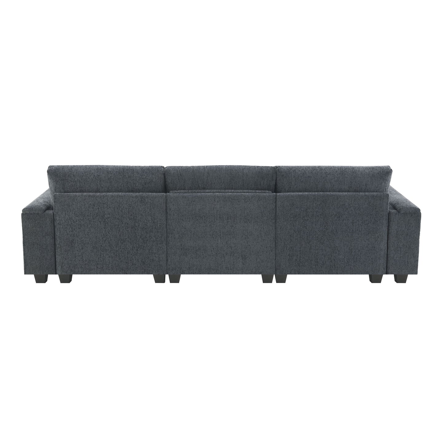 Sectional With Bluetooth Speaker Comfy Cloud Couch Set With Drop Down Table Cup Holders, USB Charger Storage Armrest Wide Seat Sofa - Dark Gray