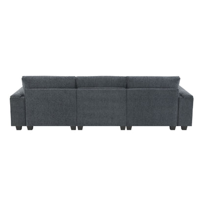 Sectional With Bluetooth Speaker Comfy Cloud Couch Set With Drop Down Table Cup Holders, USB Charger Storage Armrest Wide Seat Sofa - Dark Gray