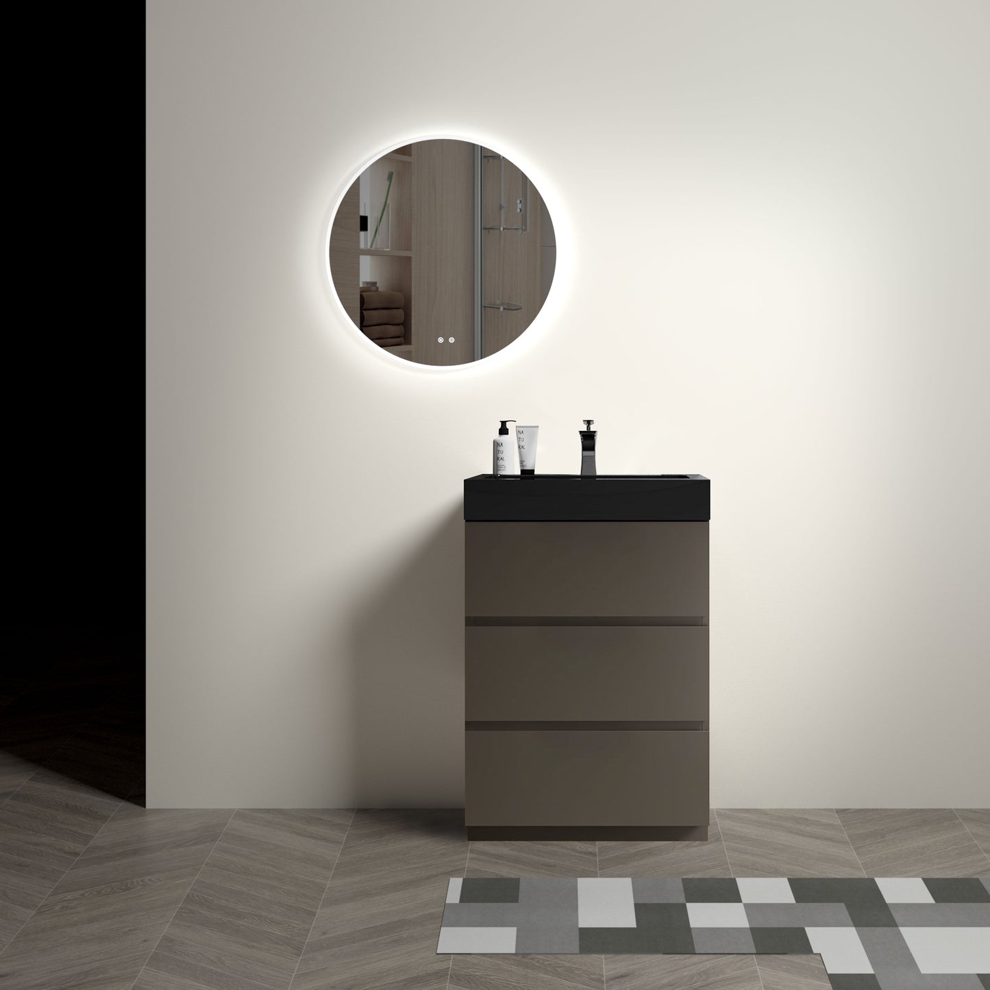 Alice - 24" Bathroom Vanity With Sink, Large Storage Freestanding Bathroom Vanity For Modern Bathroom, One-Piece Black Sink Basin Without Drain And Faucet - Black / Gray