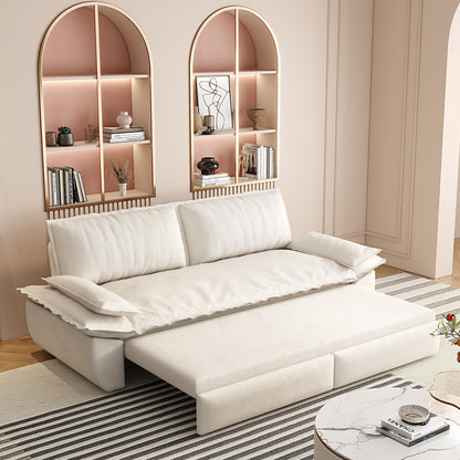 Queen Pull Out Sofa Bed, 3 In 1 Convertible Sleeper Sofa Multifunctional Velvet Loveseat Bed - Beige