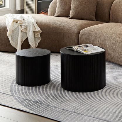 Modern Nesting Coffee Table Set With Walnut Veneer - 2 Pieces For Living Room - Black