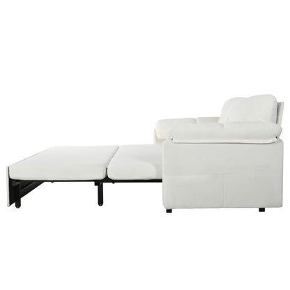Modern Convertible Sleeper Sofa Bed With Pull Out Queen Design, Side Storage & Thick Cushions Chenille Loveseat For Living Room Or Bedroom 3 In 1 Function - Beige