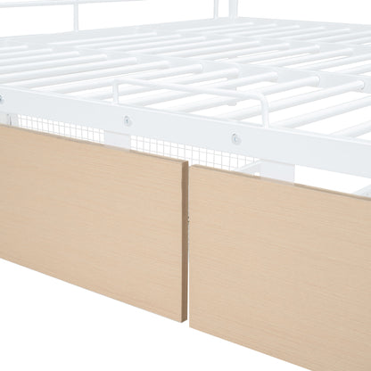 Full Long Over Queen Bunk Bed With 2 Drawers - White
