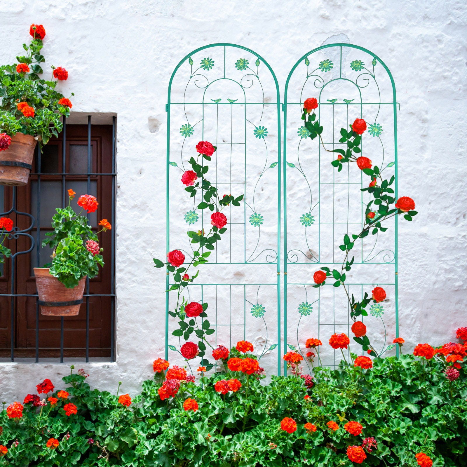 4 Pack Metal Garden Trellis Rustproof Trellis For Climbing Plant Outdoor Flower Support - Green