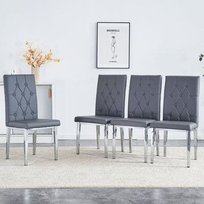 Armless Dining Chairs, Grid And Buckle Design Of The Back (Set of 4) - Gray