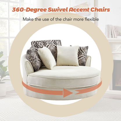 Swivel Accent Barrel Chair With 5 Movable Pillow 360 Degree Swivel Round Sofa Chair For Living Room, Bedroom, Hotel - Beige