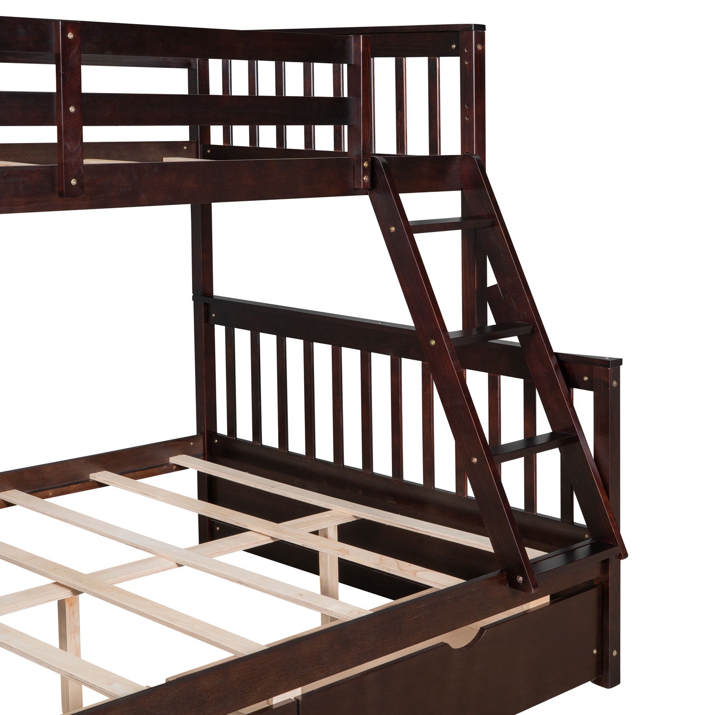Twin Over Full Bunk Bed With Ladders And Two Storage Drawers - Espresso