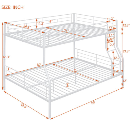 Full Long Over Queen Metal Bunk Bed - White